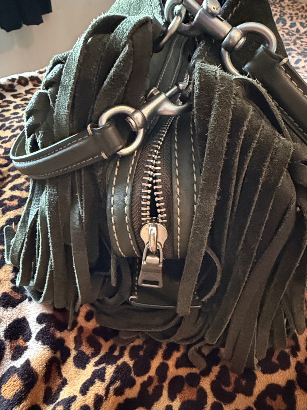 Coach Olive Green Suede Fringe Shoulder Bag